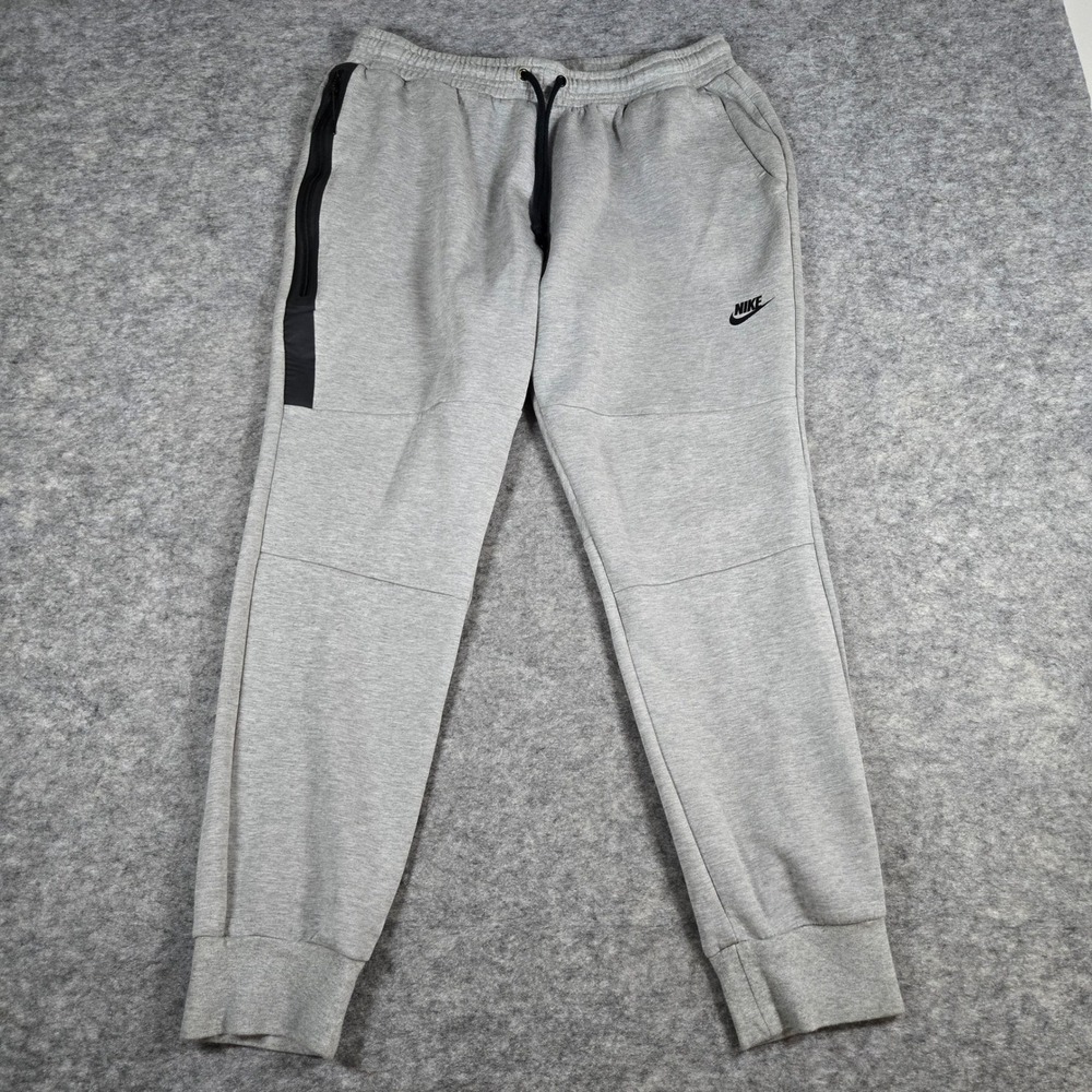 Nike Mens Grey Tech Fleece Tapered Jogger Black Taped Zipper Sweatpants Pants XL